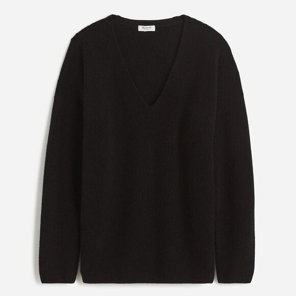 Madewell Sweater Ribbed Cashmere V-Neck Long Sleeve Heather Asphalt Black NWT XL - Picture 1 of 9
